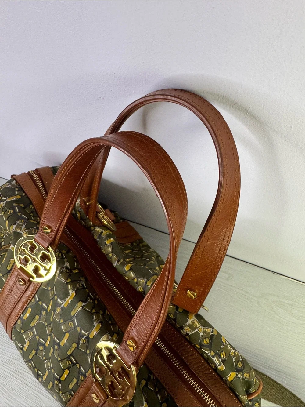 Tory Burch Green Chain duffle Bag with long strap